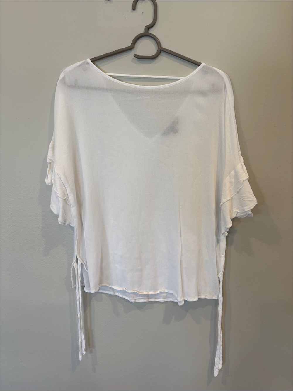 Express White Ruffle Sleeve Tie-Side Top